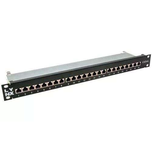 obrázek produktu LYNX Patch panel 19", 24 portů, Cat6a, stíněný, černý