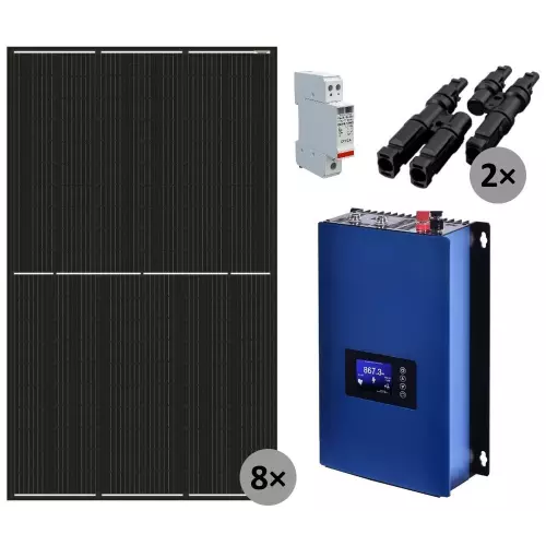 obrázek produktu Solarmi GridFree 2000M solární elektrárna: 2kW GTIL měnič s limiterem + 6x 430Wp solární panel, mono, černý