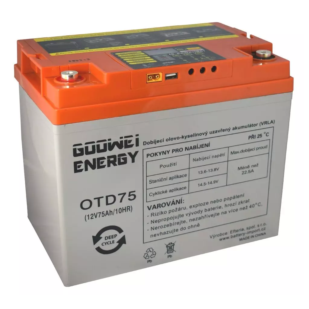 Obrázek produktu GOOWEI ENERGY DEEP CYCLE (GEL) baterie GOOWEI ENERGY OTD75, 75Ah, 12V