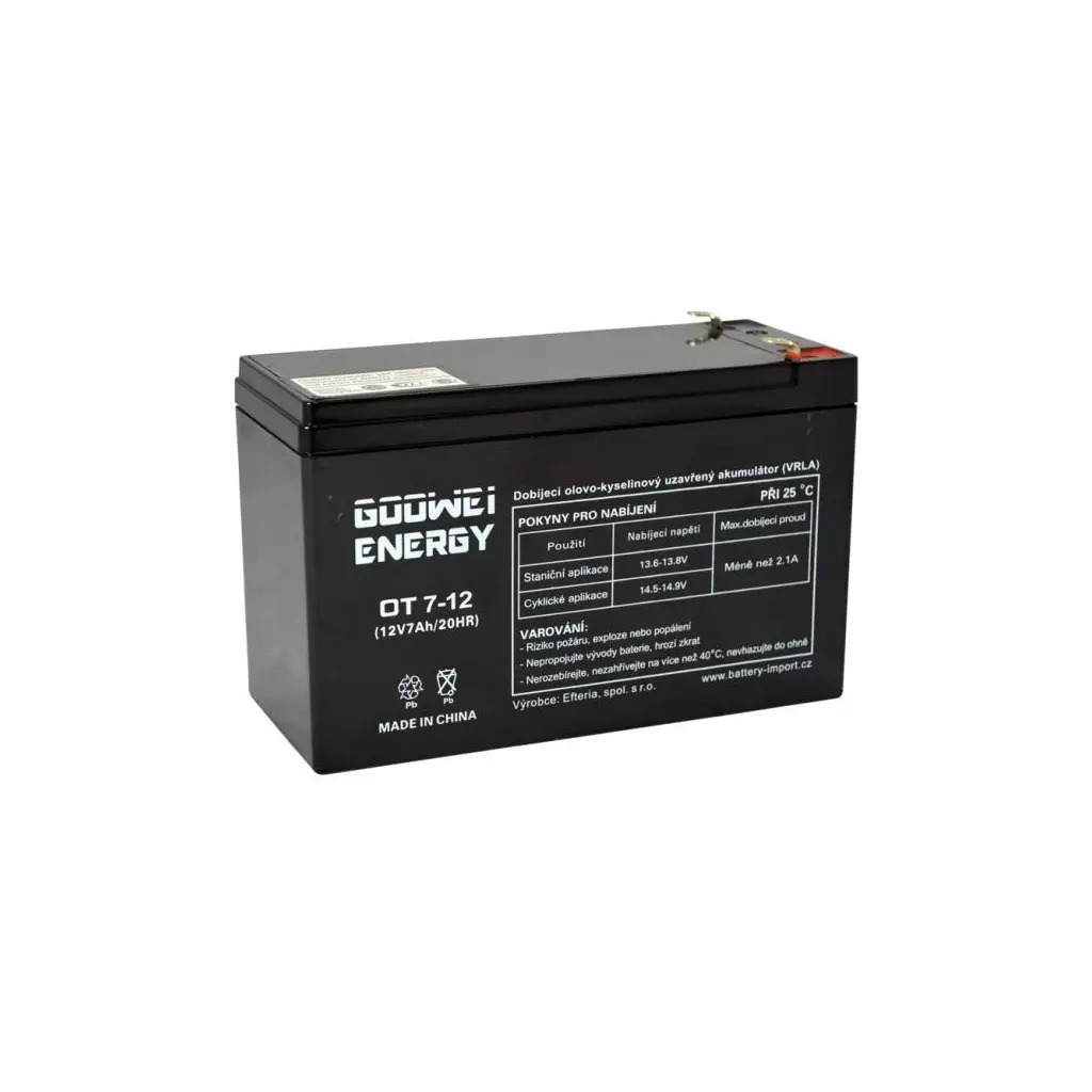 Obrázek produktu GOOWEI ENERGY Pb záložní akumulátor VRLA AGM 12V/7,2Ah (OT7.2-12 F2)