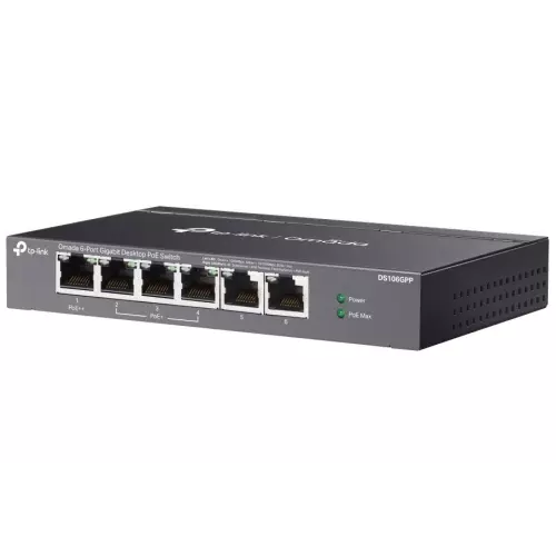 obrázek produktu TP-Link DS106GPP, Omada switch, 1x Gigabit PoE++, 3x Gigabit PoE+, 2x GLAN, 64W PoE budget, Extend mod