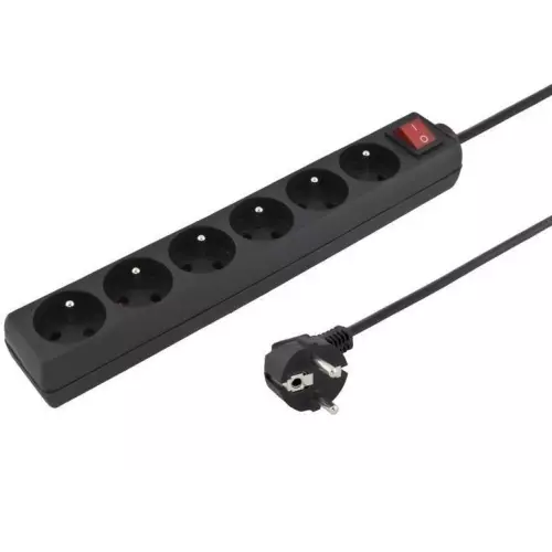 obrázek produktu Kabel PremiumCord prodlužovací přívod 230V 3m 6 zásuvek + vypínač, černý