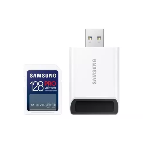 obrázek produktu Paměťová karta Samsung PRO ULTIMATE SDXC 128GB, CL10 U3 V30 (č/z: až 200/130MB/s) + USB adaptér