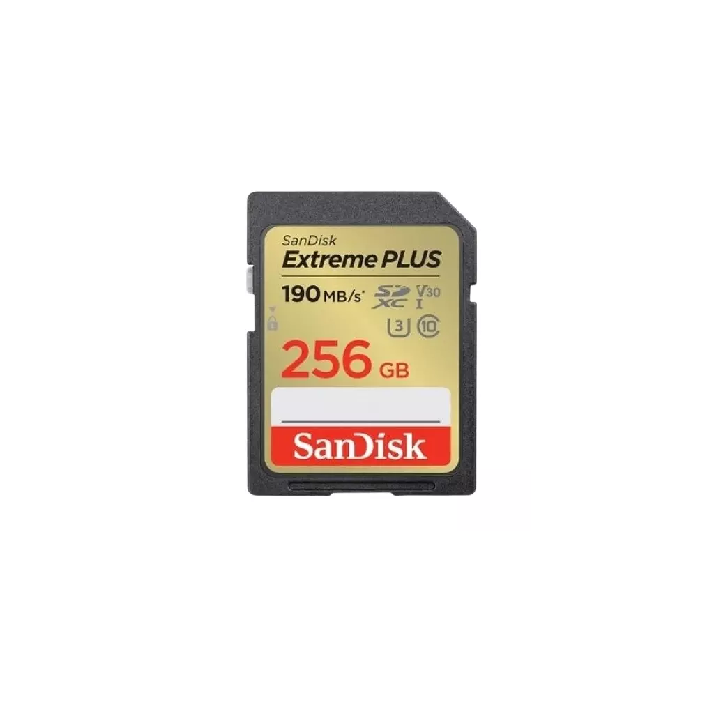 Obrázek produktu Paměťová karta Sandisk Extreme PLUS SDXC 256 GB 190 MB/s and 130 MB/s, UHS-I, Class 10, U3, V30