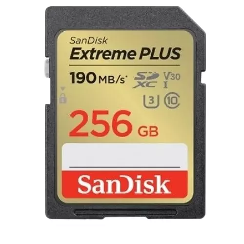 obrázek produktu Paměťová karta Sandisk Extreme PLUS SDXC 256 GB 190 MB/s and 130 MB/s, UHS-I, Class 10, U3, V30
