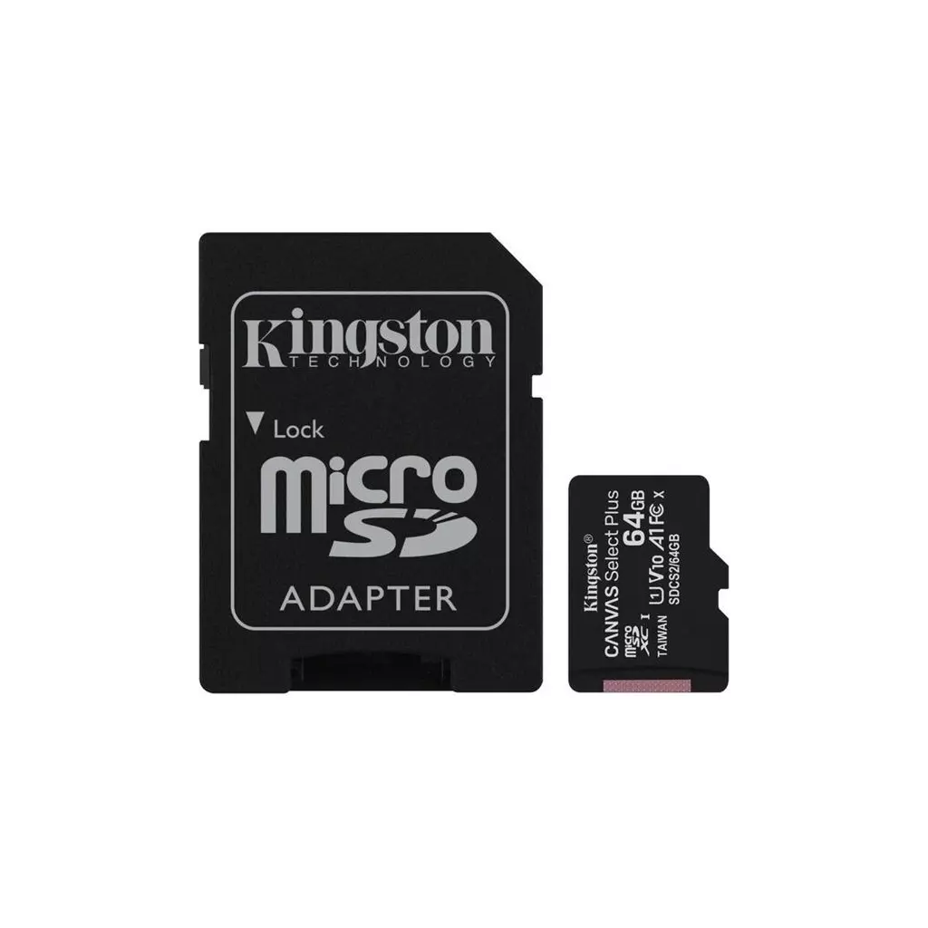 Obrázek produktu Paměťová karta Kingston Canvas Select Plus  A1 64GB microSDXC, Class 10, 100MB/s, s adaptérem