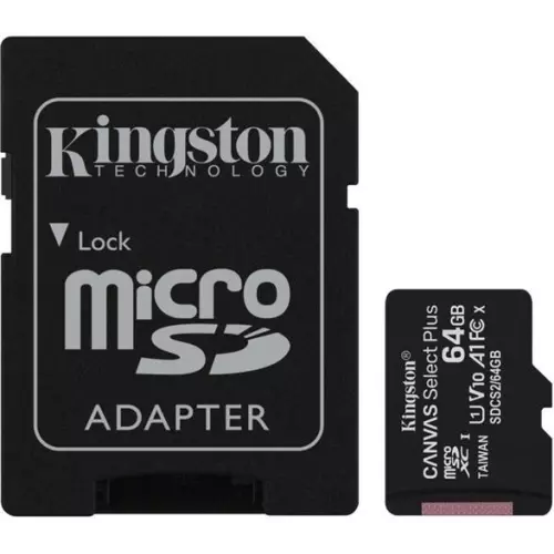 obrázek produktu Paměťová karta Kingston Canvas Select Plus  A1 64GB microSDXC, Class 10, 100MB/s, s adaptérem