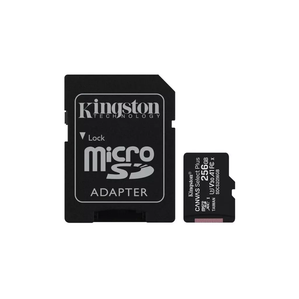 Obrázek produktu Paměťová karta Kingston Canvas Select Plus  A1 256GB microSDXC, Class 10, 100R/85W s adaptérem