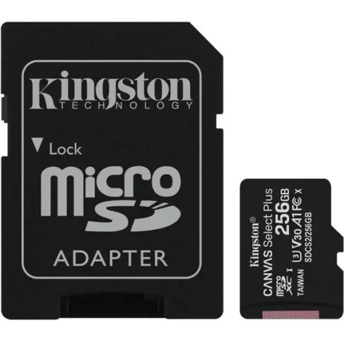 obrázek produktu Paměťová karta Kingston Canvas Select Plus A1 256GB microSDXC, Class 10, 100R/85W s adaptérem