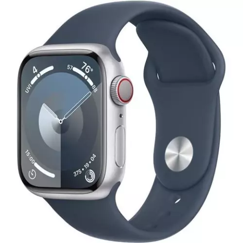 obrázek produktu Hodinky Apple Watch Series 9 GPS + Cellular, 45mm Silver Aluminium Case with Storm Blue Sport Band - M/L