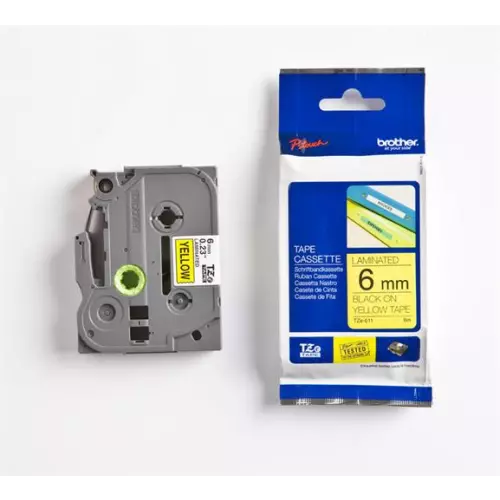 obrázek produktu Páska Brother TZE-611, 6mm, žlutá/černá, laminovaná, délka 8m