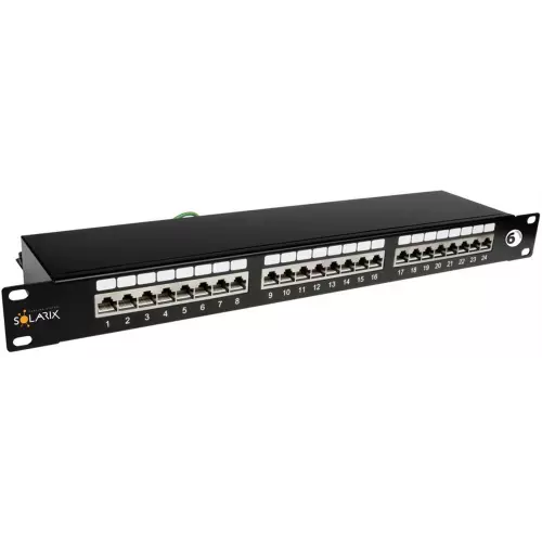 obrázek produktu Patch panel Solarix SX24-6-STP-BK STP cat6 24p. 1U