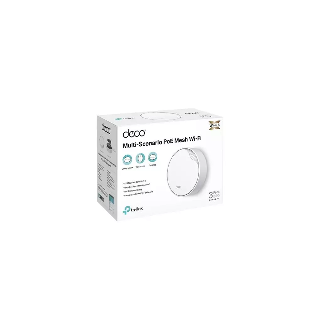 Obrázek produktu WiFi router TP-Link Deco X50-PoE(1-pack) WiFi 6, 1x 2,5GLAN, 1x GLan s PoE, 2,4/ 5GHz AX3000
