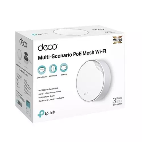 obrázek produktu WiFi router TP-Link Deco X50-PoE(1-pack) WiFi 6, 1x 2,5GLAN, 1x GLan s PoE, 2,4/ 5GHz AX3000