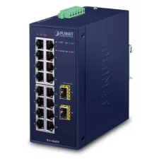 obrázek produktu PLANET TECHNOLOGY Switch, průmyslový, 16x 1Gb, 2x SFP, dual 12-48V DC, 24V AC, -40~+75°C, fanless