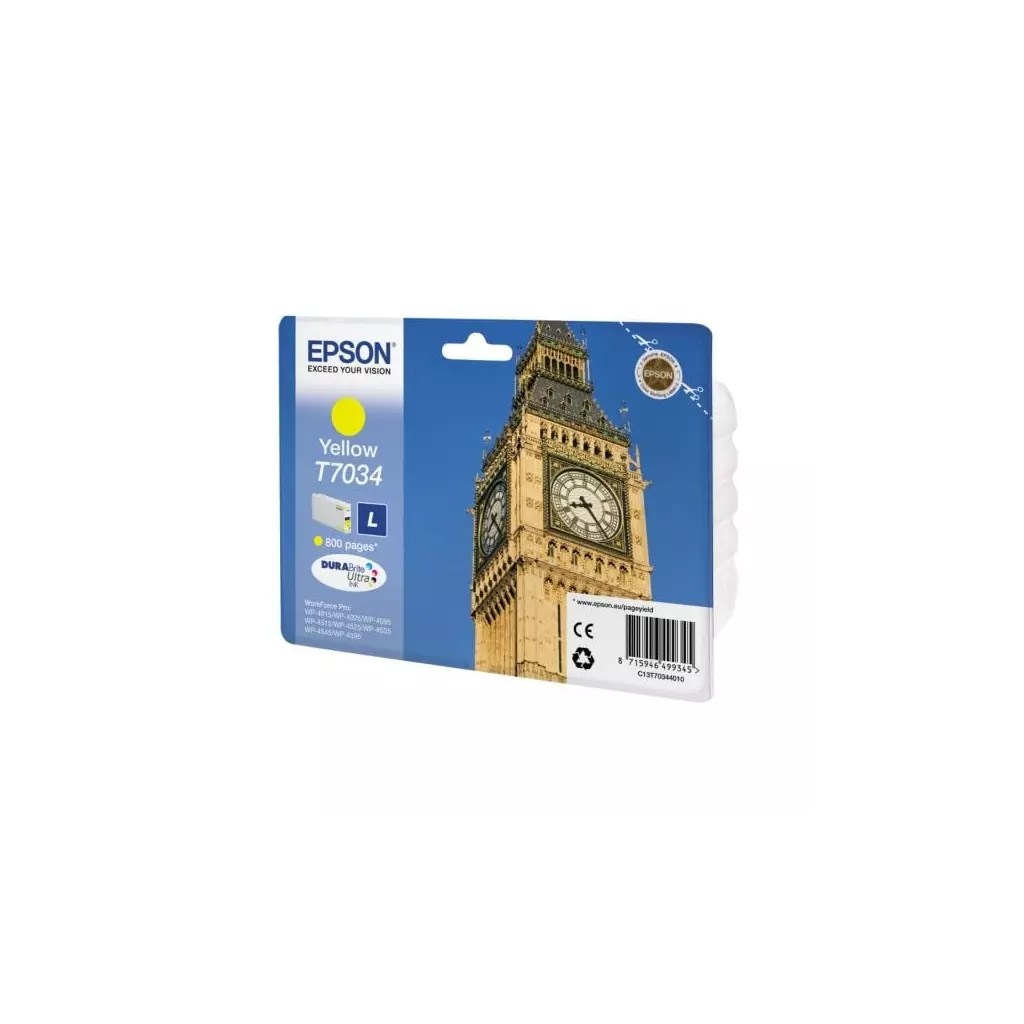 Obrázek produktu Epson T7034 L Yellow, až 800 stran, pro série WP4000/4500 (WP-4015,WP-4025,WP-4515,WP-4525,WP-4535,WP-4545) - originální