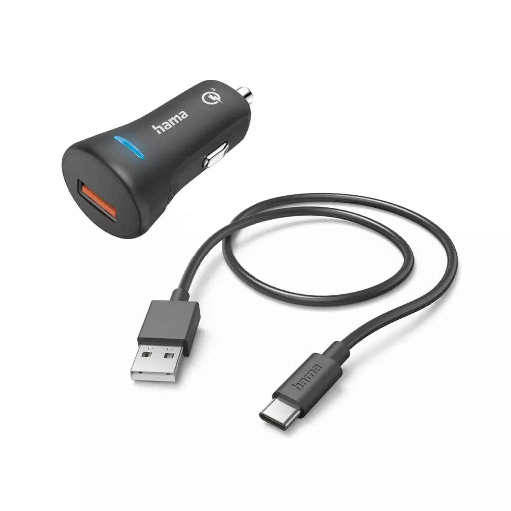 Obrázek produktu Hama set: rychlá USB nabíječka do vozidla QC 3.0 19,5 W + kabel USB A-C 1,5 m - černá