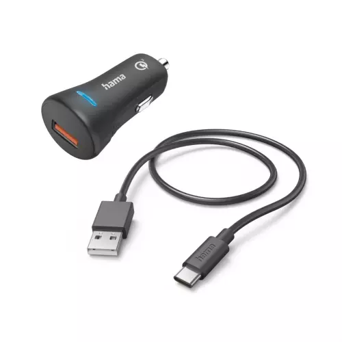 obrázek produktu Hama set: rychlá USB nabíječka do vozidla QC 3.0 19,5 W + kabel USB A-C 1,5 m - černá