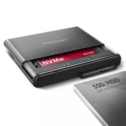 obrázek produktu AXAGON ADSA-CC USB-C 10Gbps - NVMe M.2 SSD & SATA 2.5"/3.5" SSD/HDD CLONE MASTER 2 adaptér