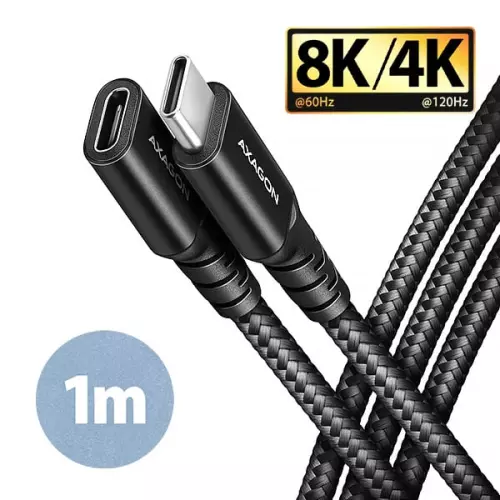 obrázek produktu AXAGON BUCM32-CF10AB prodlužovací kabel USB-C (M) <-> USB-C (F), 1m, USB 20Gbps, PD 240W, ALU, oplet