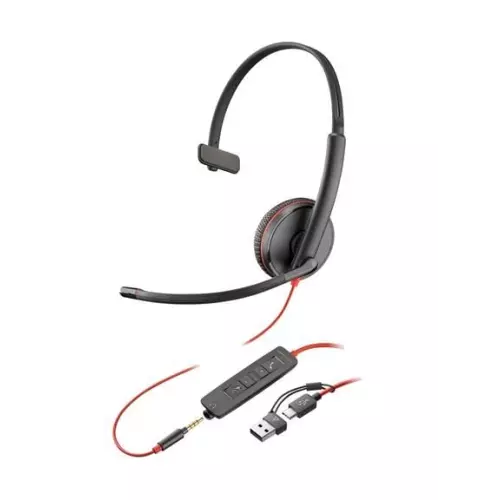 obrázek produktu Poly náhlavní souprava Blackwire 3215, 3,5 mm jack + USB-C/A adaptér, mono - černá