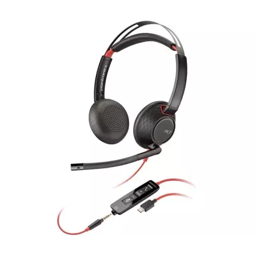 obrázek produktu Poly náhlavní souprava Blackwire 5220, 3,5 mm jack + USB-C/A adaptér, stereo - černá