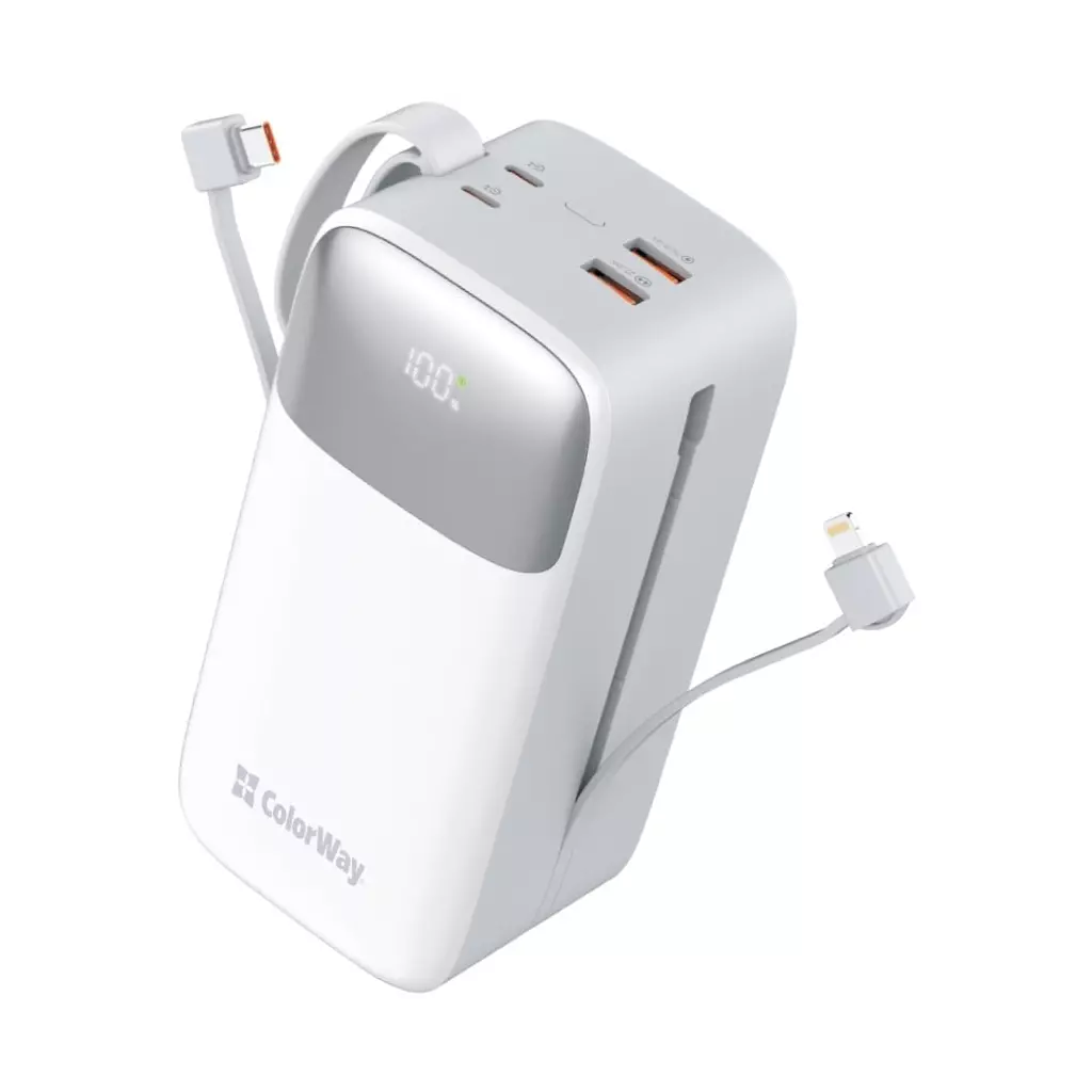 Obrázek produktu ColorWay powerbanka 50 000mAh, 1x USB QC3.0/ USB-C/ Lightning/ 22,5W/ Bílá - bílá