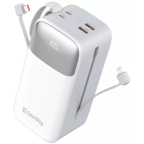 obrázek produktu ColorWay powerbanka 50 000mAh, 1x USB QC3.0/ USB-C/ Lightning/ 22,5W/ Bílá - bílá