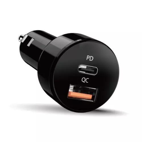 obrázek produktu Genius rychlo autonabíječka PD-36AC-Car, 36W (2x18W), rychlé nabíjení, USB-C PD3.0, USB-A QC3.0, černá - černá