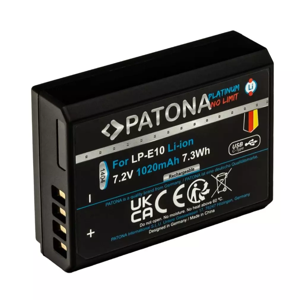 Obrázek produktu PATONA baterie pro foto Canon LP-E10 1020mAh Li-Ion Platinum USB-C nabíjení