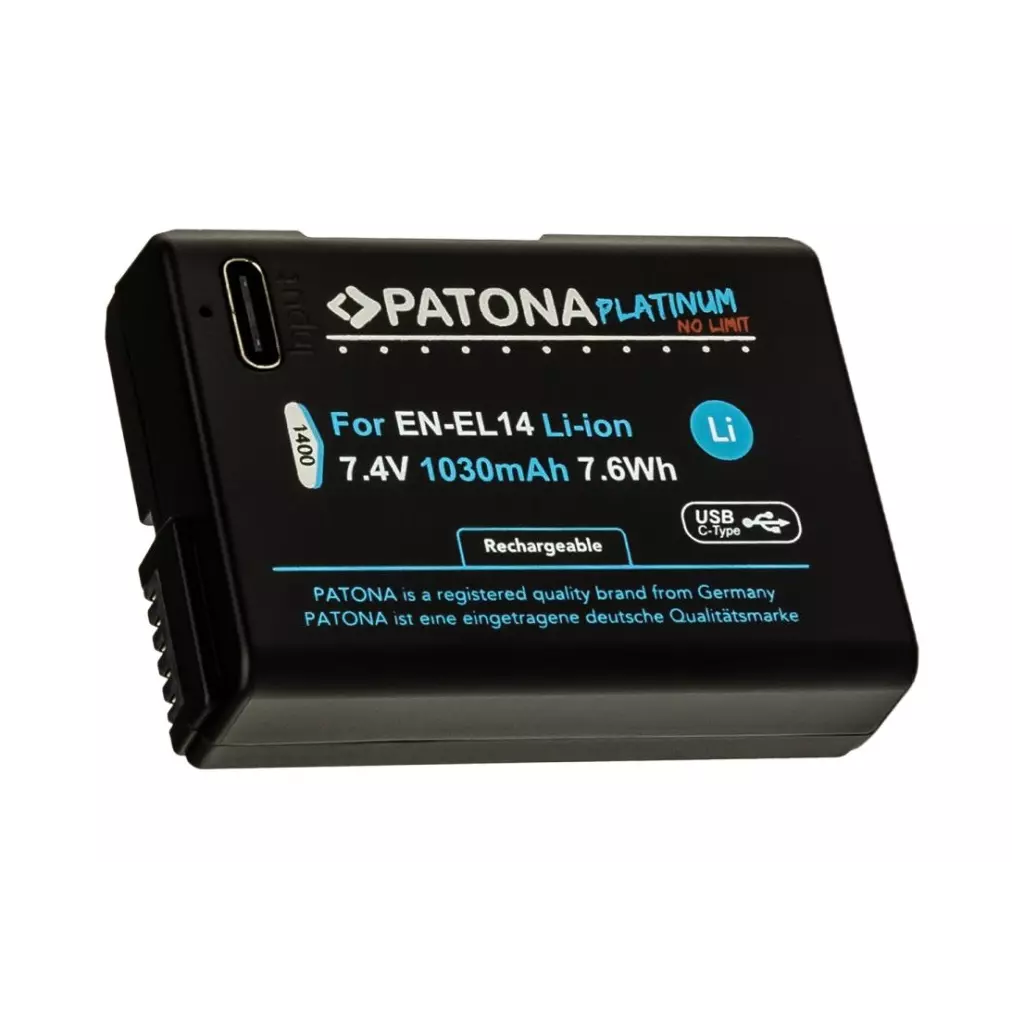 Obrázek produktu PATONA baterie pro foto Nikon EN-EL14/EN-EL14A 1030mAh Li-Ion Platinum USB-C nabíjení