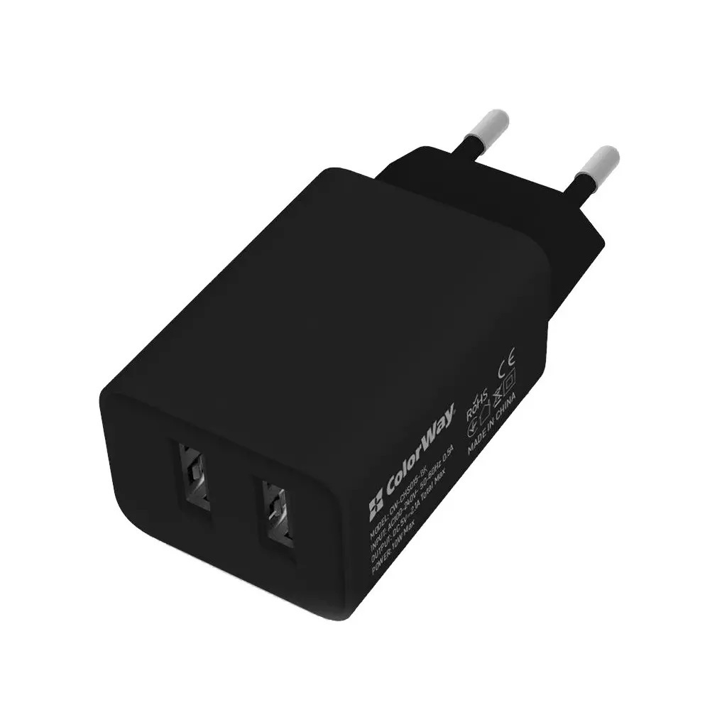Obrázek produktu ColorWay 2x USB/ síťová nabíječka/ 10W/ 100V-240V/ Černá - černá