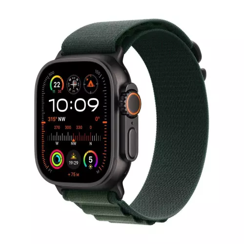obrázek produktu Apple Watch Ultra 2 GPS + Cellular 49mm Black Titanium Case with Dark Green Alpine Loop - Large (MX4T3CS/A)