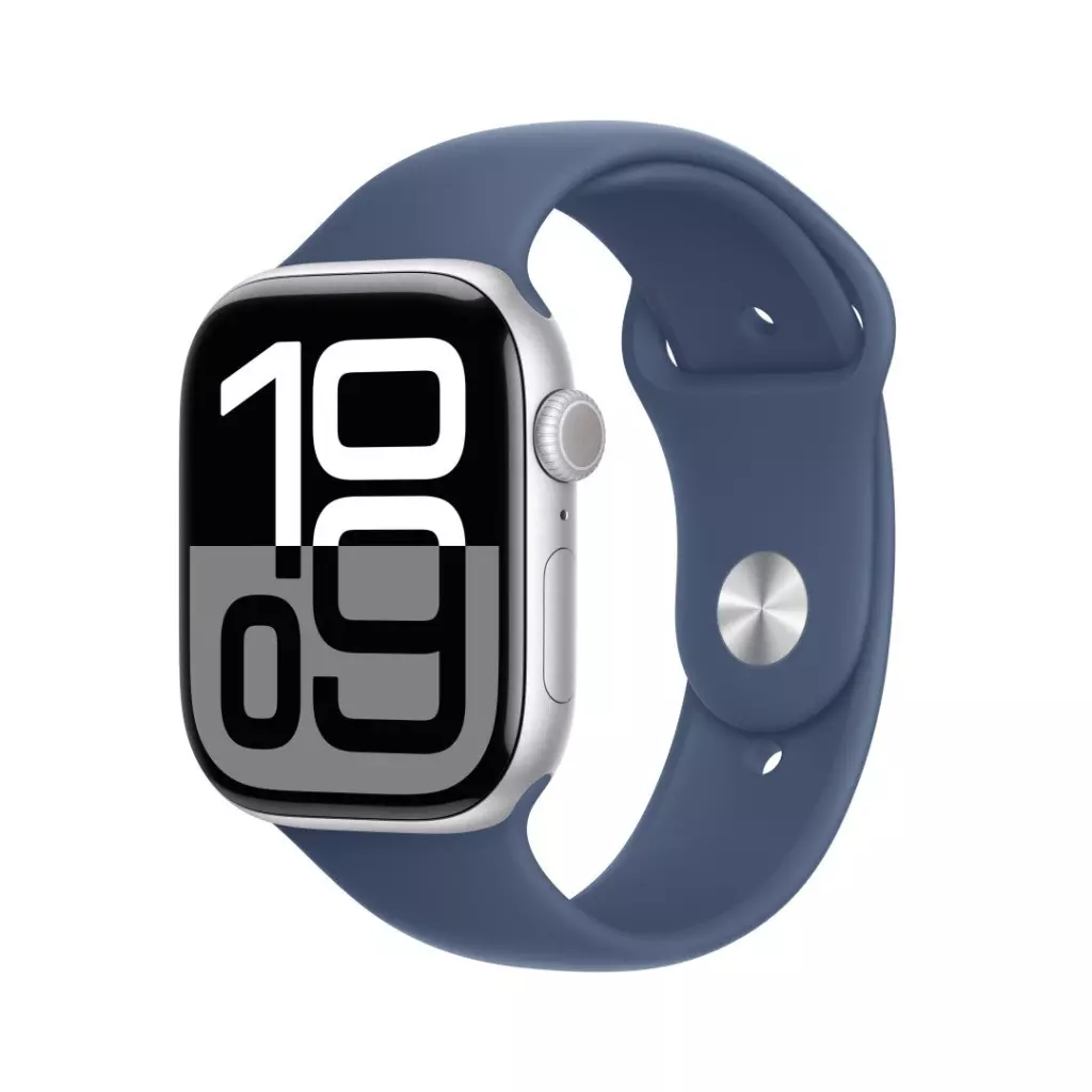 Obrázek produktu Apple Watch Series 10 GPS + Cellular 46mm Silver Aluminium Case with Denim Sport Band - S/M (MWY03QC/A)