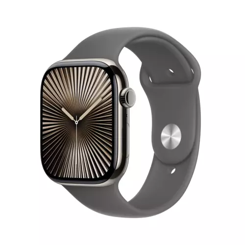 obrázek produktu Apple Watch Series 10 GPS + Cellular 42mm Natural Titanium Case with Stone Grey Sport Band - S/M (MWXD3QC/A)