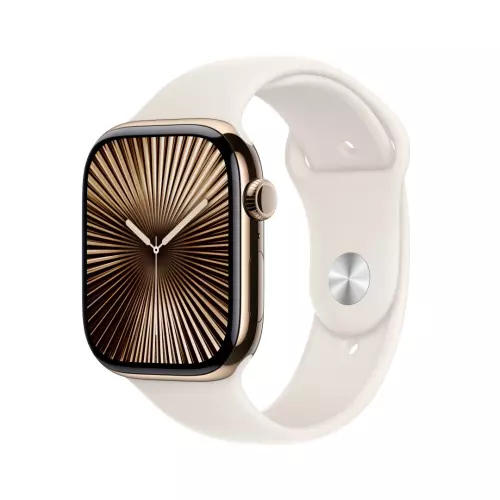 obrázek produktu Apple Watch Series 10 GPS + Cellular 46mm Gold Titanium Case with Starlight Sport Band - M/L (MWYY3QC/A)