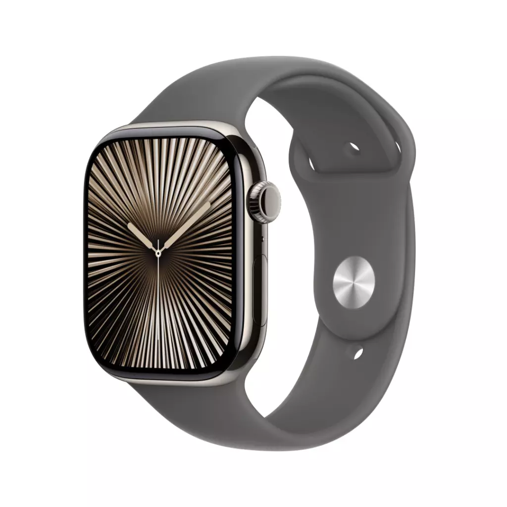 Obrázek produktu Apple Watch Series 10 GPS + Cellular 46mm Natural Titanium Case with Stone Grey Sport Band - M/L (MWYA3QC/A)