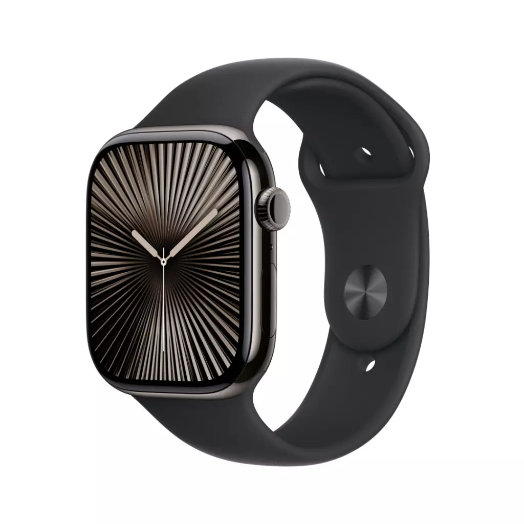 Obrázek produktu Apple Watch Series 10 GPS + Cellular 46mm Slate Titanium Case with Black Sport Band - M/L (MWYE3QC/A)