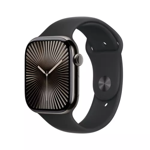 obrázek produktu Apple Watch Series 10 GPS + Cellular 46mm Slate Titanium Case with Black Sport Band - S/M (MWYD3QC/A)