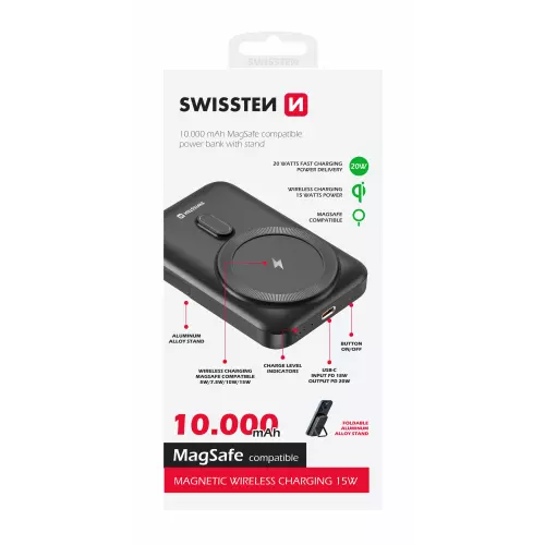 obrázek produktu SWISSTEN powerbank PD 20W 10000 mAh (kompatibilní s MagSafe) - černá