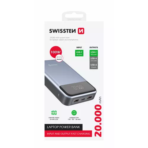obrázek produktu SWISSTEN powerbank 20000 mAh 100W Power Delivery pro notebooky - modrá