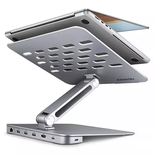 obrázek produktu AXAGON HMC-STND, stojan pro 10"-16" notebooky, USB 5Gbps hub, 3x USB-A, HDMI 4k/60Hz, RJ-45, PD 100W