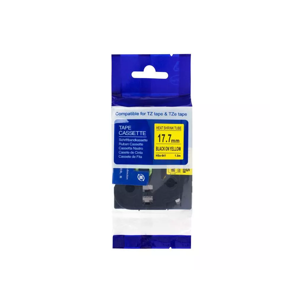 Obrázek produktu PRINTLINE kompatibilní páska s Brother HSe-641, 18mm, černý tisk/ žlutý podklad, bužírka