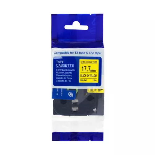 obrázek produktu PRINTLINE kompatibilní páska s Brother HSe-641, 18mm, černý tisk/ žlutý podklad, bužírka