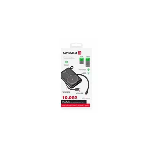 obrázek produktu SWISSTEN POWER BANK 10000 mAh PD 22,5W S INTEGROVANÝMI KABELY  USB-C A LIGHTNING (kompatibilní s MagSafe) 