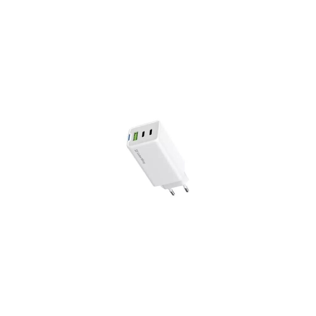 Obrázek produktu ColorWay 2x USB-C, 1x USB-A/ síťová nabíječka/ GaN/ PD/ PPS/ 65W/ Bílá