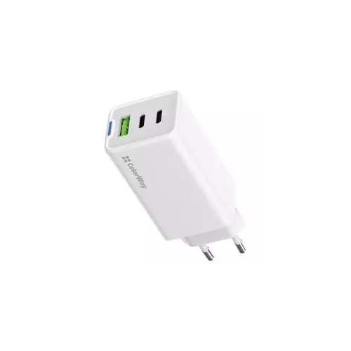obrázek produktu ColorWay 2x USB-C, 1x USB-A/ síťová nabíječka/ GaN/ PD/ PPS/ 65W/ Bílá