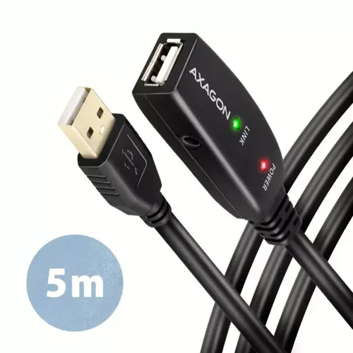 obrázek produktu AXAGON ADR-205, USB 2.0 A-M -> A-F aktivní prodlužovací / repeater kabel, 5m - černá