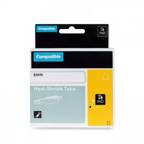 obrázek produktu PRINTLINE kompatibilní páska s DYMO 18051, 6mm,1.5m,černý tisk/bílý podkl.,RHINO, bužírka