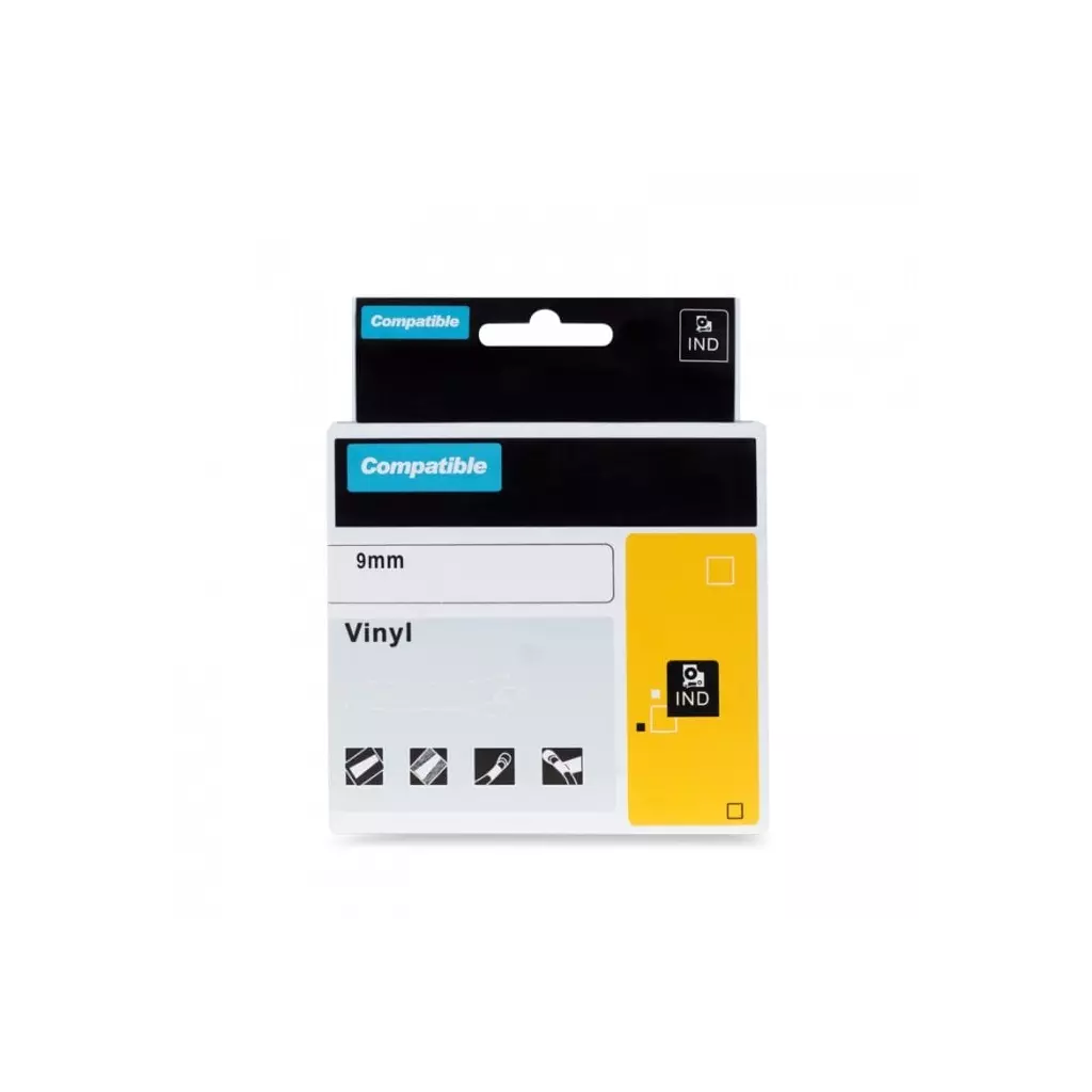 Obrázek produktu PRINTLINE kompatibilní páska s DYMO 18052, 6mm, 1.5m, černý tisk/žlutý p., RHINO, bužírka 